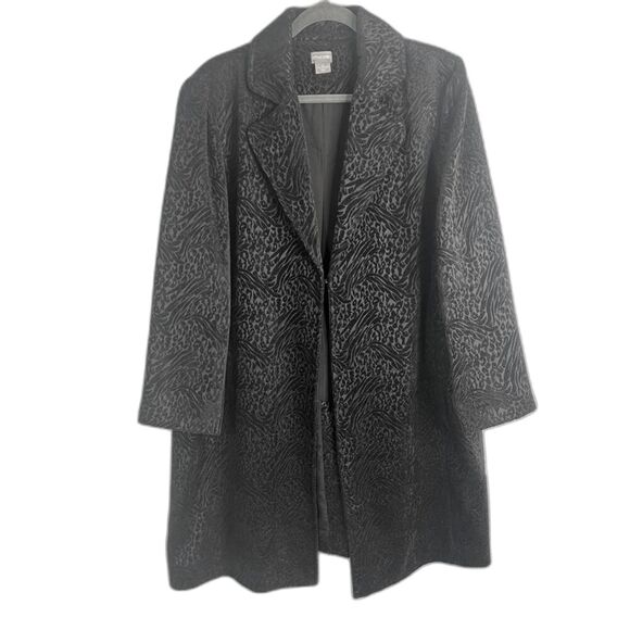 Chico's Black Velvet Jacquard Brocade Lined Duster Dressy Evening Jacket 3/LG - Picture 1 of 10